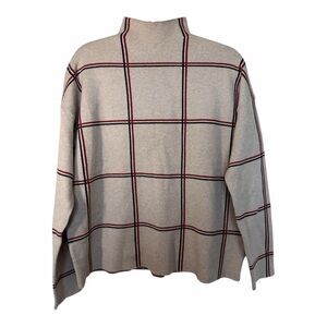 Tahari Plaid Sweater Women’s XL NWT Window Pane Red Black Boxy Mock Neck Knit